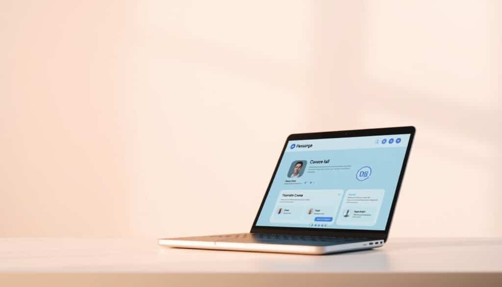 A modern, minimalist computer science education platform set against a clean, bright background. In the foreground, a sleek laptop displays interactive course content, with a stylized icon or logo representing the platform. The middle ground features well-designed UI elements, clean typography, and subtle visual cues suggesting interactivity and online learning. The background has a soft, hazy gradient, creating a sense of depth and emphasizing the digital, web-based nature of the platform. Warm, natural lighting illuminates the scene, giving it a professional, inviting atmosphere. The overall composition is balanced, with a focus on simplicity and elegance to convey the platform's expertise and commitment to transforming online education.