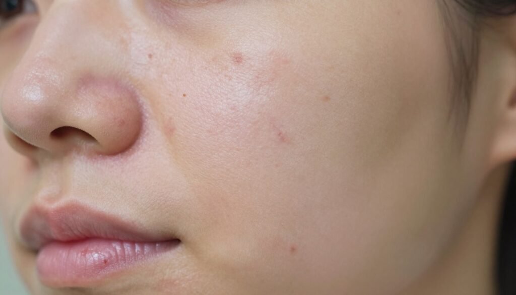 A close-up, high-resolution image of a human face displaying super clear acne on the skin, focusing on a smooth surface with visible pores and minor blemishes. The foreground should highlight the skin texture in vivid detail, showing a soft sheen from a gentle light source. In the middle ground, include soft natural light reflecting off the skin to emphasize clarity and health, while the background remains blurred with a soft gradient color to keep the focus on the subject. The mood is clinical yet hopeful, reflecting the journey of skin treatment. Capture with a macro lens at eye level to enhance intimacy and realism, showcasing a professional, clean aesthetic. A close-up, high-resolution image of a human face displaying super clear acne on the skin, focusing on a smooth surface with visible pores and minor blemishes. The foreground should highlight the skin texture in vivid detail, showing a soft sheen from a gentle light source. In the middle ground, include soft natural light reflecting off the skin to emphasize clarity and health, while the background remains blurred with a soft gradient color to keep the focus on the subject. The mood is clinical yet hopeful, reflecting the journey of skin treatment. Capture with a macro lens at eye level to enhance intimacy and realism, showcasing a professional, clean aesthetic.