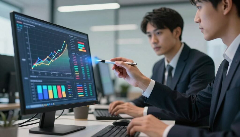 An abstract representation of backlink analysis in digital marketing, featuring a visually engaging composition. In the foreground, a high-tech computer screen displays graphs and data points related to link quality, toxicity, and broken links, with vibrant colors highlighting key metrics. In the middle, an analytical professional in smart business attire, focused and engaged, points at the screen with a digital pen, embodying the analytical process. The background is a sleek office environment with soft lighting, merging technology and business, creating a professional and informative atmosphere. The scene conveys a sense of clarity and insight into digital strategy, capturing the essence of backlink analysis. An abstract representation of backlink analysis in digital marketing, featuring a visually engaging composition. In the foreground, a high-tech computer screen displays graphs and data points related to link quality, toxicity, and broken links, with vibrant colors highlighting key metrics. In the middle, an analytical professional in smart business attire, focused and engaged, points at the screen with a digital pen, embodying the analytical process. The background is a sleek office environment with soft lighting, merging technology and business, creating a professional and informative atmosphere. The scene conveys a sense of clarity and insight into digital strategy, capturing the essence of backlink analysis.