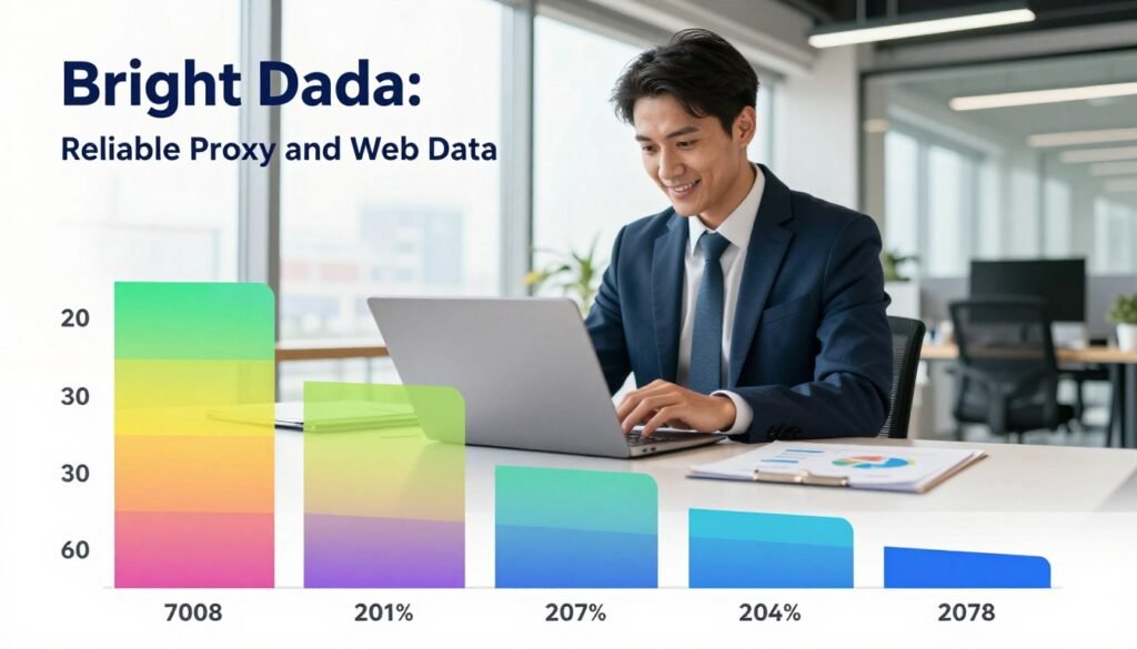 A bright and informative data pricing breakdown image for "Bright Data: Reliable Proxy and Web Data." In the foreground, display clear, colorful charts illustrating various pricing tiers, with distinct color gradients and labeled segments for clarity. In the middle, depict a confident professional in smart business attire analyzing the data on a laptop, surrounded by charts and diagrams. The background should feature a modern office space with large windows allowing natural light to fill the room, creating a vibrant and inviting atmosphere. Use a slightly elevated angle to capture the room’s depth and enhance the visual appeal. The overall mood should be optimistic and professional, reflecting a sense of trust and reliability in data services. No text or logos present in the image. A bright and informative data pricing breakdown image for "Bright Data: Reliable Proxy and Web Data." In the foreground, display clear, colorful charts illustrating various pricing tiers, with distinct color gradients and labeled segments for clarity. In the middle, depict a confident professional in smart business attire analyzing the data on a laptop, surrounded by charts and diagrams. The background should feature a modern office space with large windows allowing natural light to fill the room, creating a vibrant and inviting atmosphere. Use a slightly elevated angle to capture the room’s depth and enhance the visual appeal. The overall mood should be optimistic and professional, reflecting a sense of trust and reliability in data services. No text or logos present in the image.