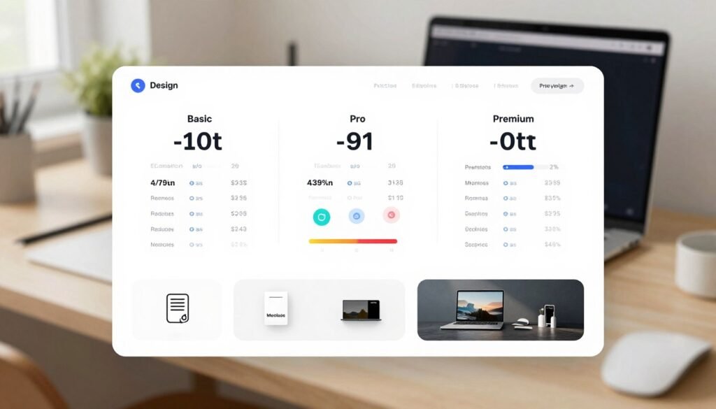 An elegant pricing plans interface for a digital design platform, showcasing various tiers – Basic, Pro, and Premium – arranged in a visually appealing layout. In the foreground, feature icons representing services like templates, mockups, and stock images, each symbolizing added value. The middle ground displays the pricing details and highlights of each plan with colorful charts or sliders, emphasizing affordability and features. In the background, a sleek, modern workspace with a stylish laptop open to the design platform, bathed in soft, natural lighting that creates a welcoming atmosphere. The image captures a professional yet approachable vibe, inviting users to consider their options in a creative and engaging way. An elegant pricing plans interface for a digital design platform, showcasing various tiers – Basic, Pro, and Premium – arranged in a visually appealing layout. In the foreground, feature icons representing services like templates, mockups, and stock images, each symbolizing added value. The middle ground displays the pricing details and highlights of each plan with colorful charts or sliders, emphasizing affordability and features. In the background, a sleek, modern workspace with a stylish laptop open to the design platform, bathed in soft, natural lighting that creates a welcoming atmosphere. The image captures a professional yet approachable vibe, inviting users to consider their options in a creative and engaging way.