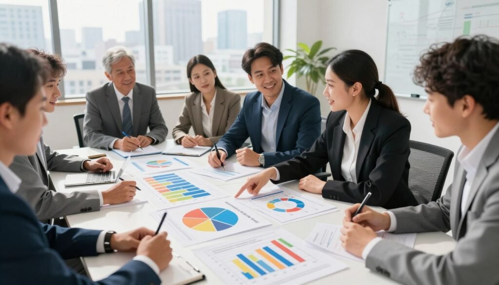 A diverse group of professionals engaged in a strategic planning session, sitting around a large conference table in a bright, modern workspace. In the foreground, colorful charts and graphs representing resource allocation and policy reforms are spread out on the table. The middle ground features enthusiastic individuals, dressed in smart business attire, collaborating, pointing at the data, and discussing innovative ideas. The backdrop includes large windows with natural sunlight pouring in, illuminating a city skyline, symbolizing growth and community empowerment. The overall mood is vibrant and optimistic, emphasizing teamwork and thoughtful dialogue, captured from a dynamic angle that showcases both the participants and the visual elements of their discussion. A diverse group of professionals engaged in a strategic planning session, sitting around a large conference table in a bright, modern workspace. In the foreground, colorful charts and graphs representing resource allocation and policy reforms are spread out on the table. The middle ground features enthusiastic individuals, dressed in smart business attire, collaborating, pointing at the data, and discussing innovative ideas. The backdrop includes large windows with natural sunlight pouring in, illuminating a city skyline, symbolizing growth and community empowerment. The overall mood is vibrant and optimistic, emphasizing teamwork and thoughtful dialogue, captured from a dynamic angle that showcases both the participants and the visual elements of their discussion.